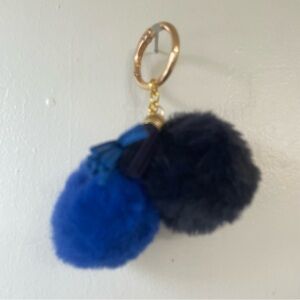 Navy Blue & Royal Blue Pom Pom Keychain with Tassels